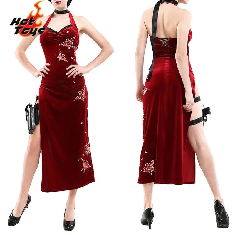 Film Servizio Segreto Ada Wong Abito Cosplay Uniforme Halloween Natale Donna Rosso Pizzo Cheongsam Lingerie Vestito Costume Cosplay