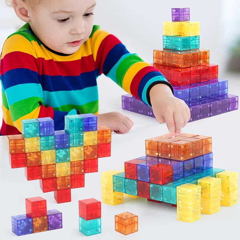 Cubo Magnetico Trasparente 3D, Puzzle Magico per Bambini, Giocattolo Sensoriale Montessori, Gioco per lo Sviluppo Intellettuale e Antistress, Regalo per Bambini