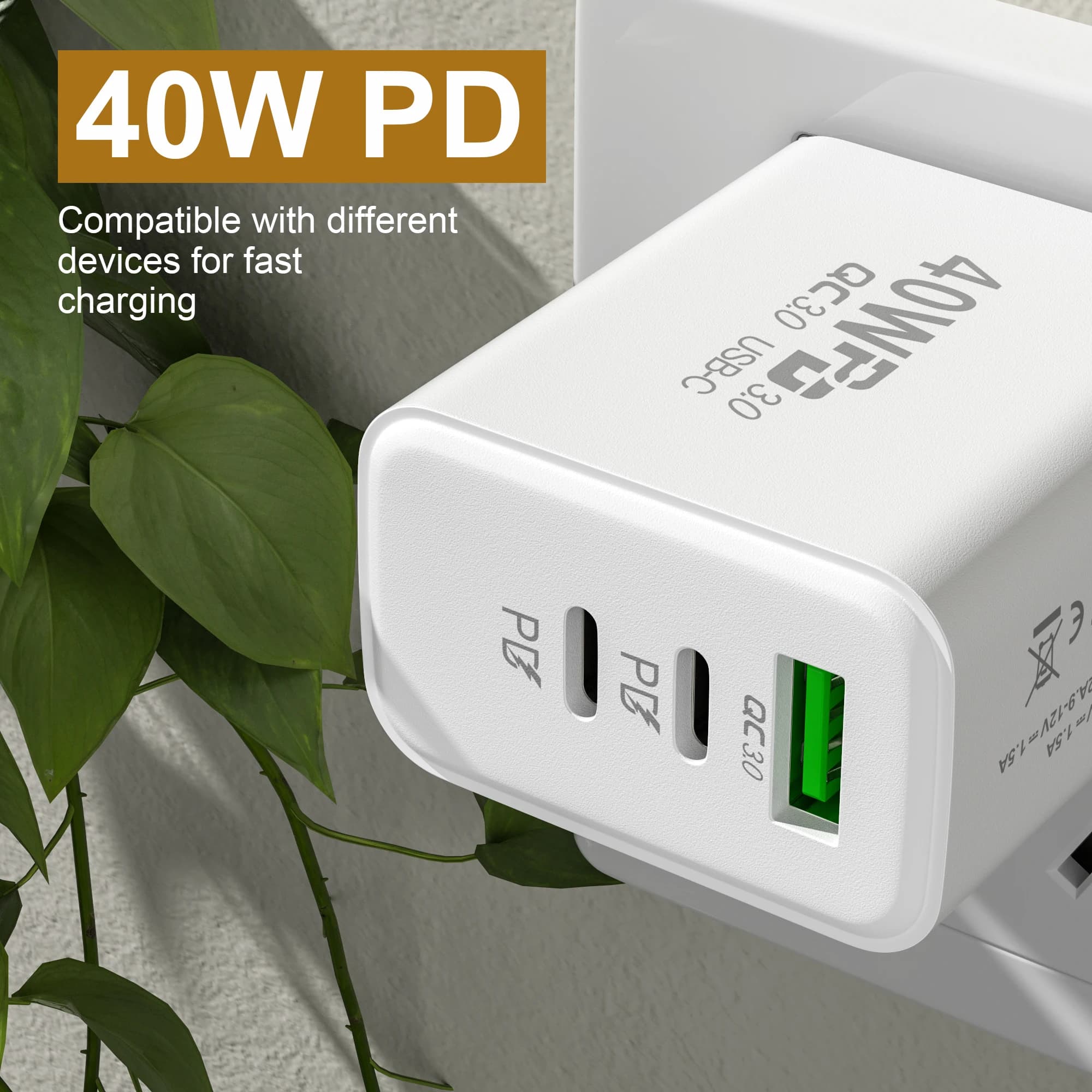 Caricatore USB PD 40W a 3 porte, caricatore rapido USB C per telefono, adattatore da parete per iPhone 14 13 Xiaomi Huawei Samsung, spina EU/US