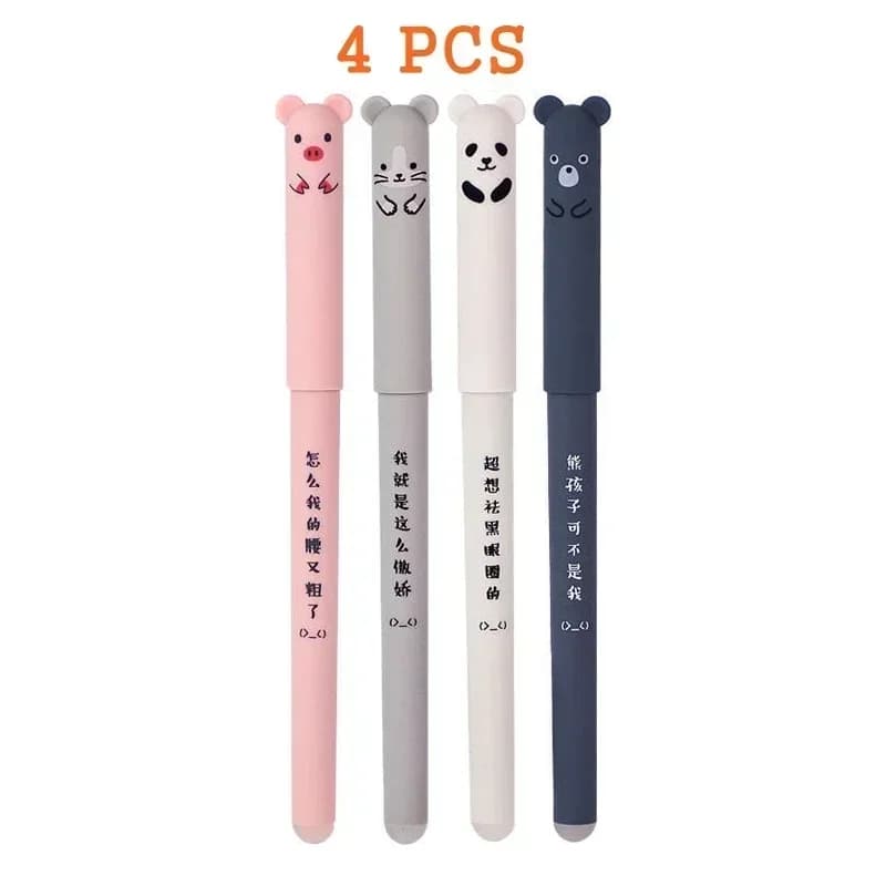 4 pz/lotto Kawaii Cancellabile Penne Simpatici Animali Del Fumetto Penna Lavabile Maniglia Penna Gel 0.35mm Aste di Ricarica