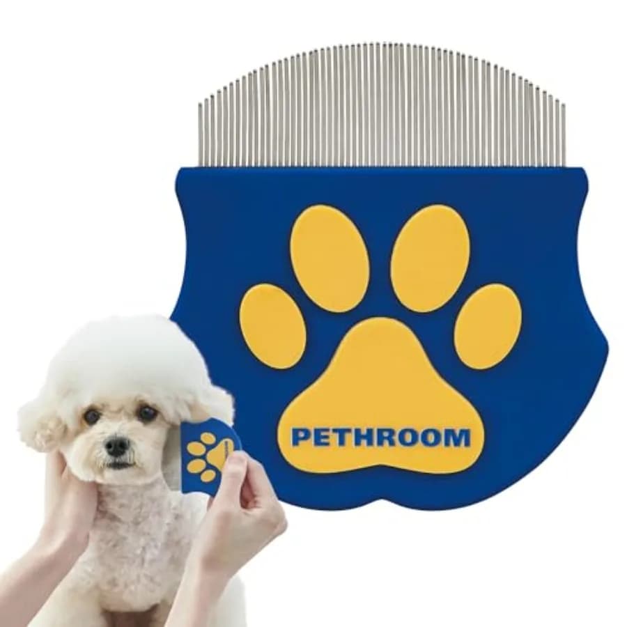 PETHROOM Pettine Professionale per Occhi di Animali Domestici, Rimuovi Macchie Lacrimali in Acciaio Inossidabile per Gatti e Cani, Strumento di Toelettatura Delicato a Testa Rotonda