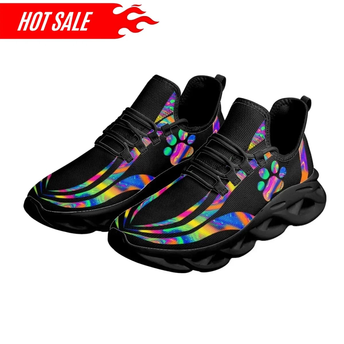 Sneakers da Passeggio Primaverili e Autunnali per Donne, Scarpe da Tennis con Stampa Artistica di Zampe di Cane Colorate, Calzature Casual con Punta Rotonda