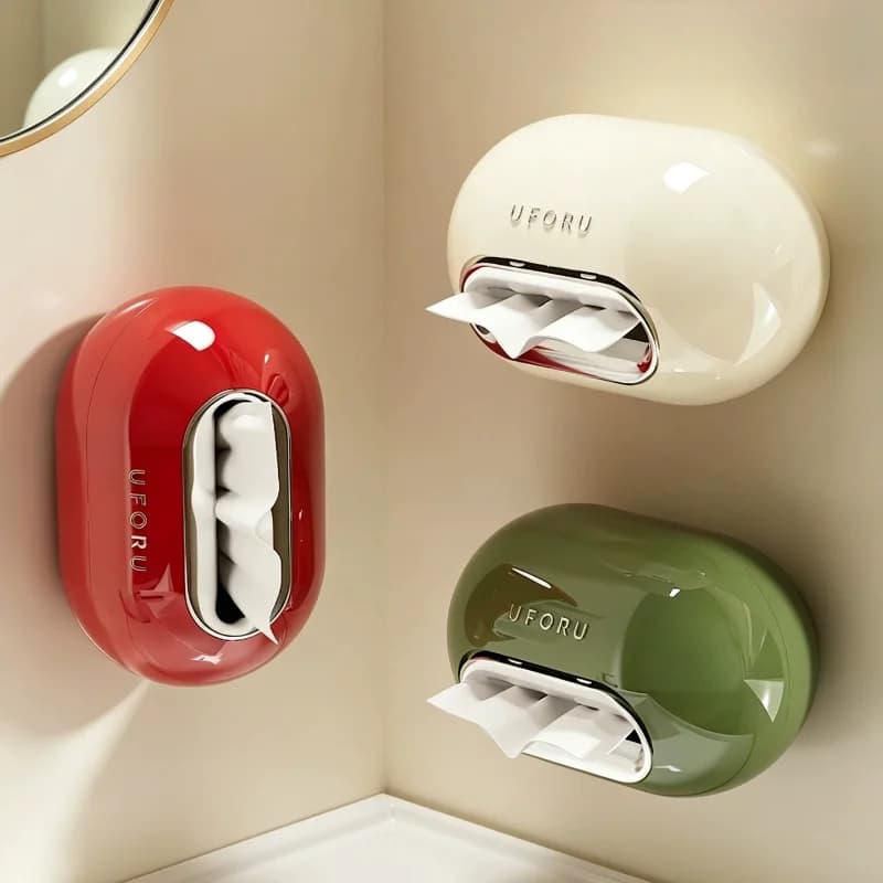 Wall Mounted Tissue Box Cream White No‑Drill Bathroom Tissue Holder Luxury Toilet Paper Dispenser for Washroom Storage