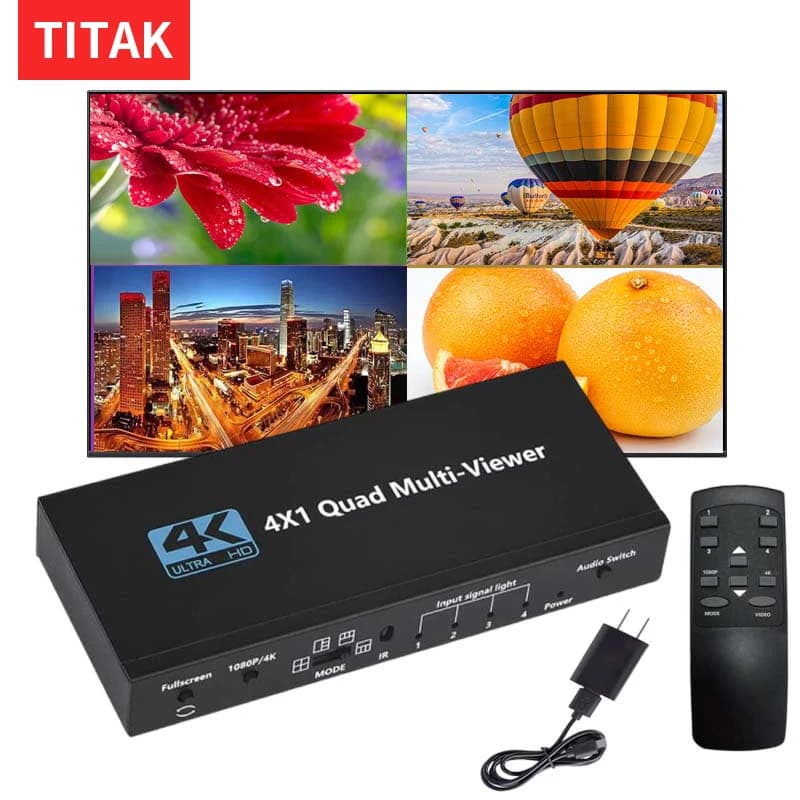 4K HDMI 4x1 Quad Multi-viewer Switcher 4 In 1 Out Seamless Switch Multi Viewer Multi Screen Display Video Divider Converter