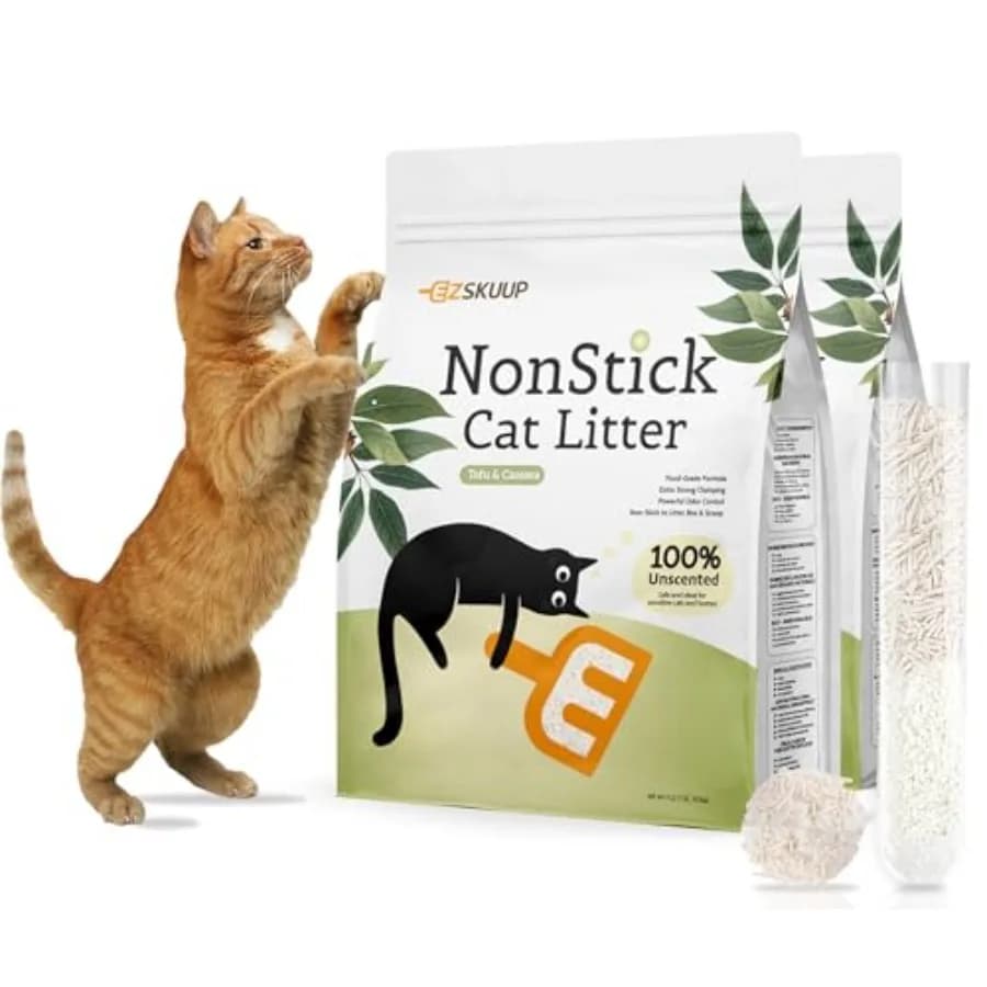 Lettiera per Gatti in Tapioca e Tofu Antiaderente Ultra Agglomerante con Controllo Odori e Basso Trasporto di Sabbia, Pellet Naturali a Base Vegetale