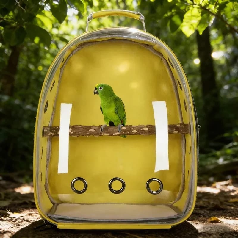 Zaino Trasportino Regolabile per Uccelli, Borsa da Viaggio per Pappagalli, Gabbia Portatile Traspirante con Supporto in Legno, Borsa da Viaggio per Animali Domestici da Esterno