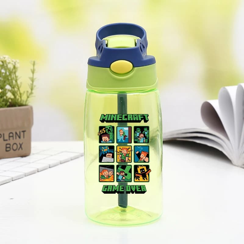 Borracce d'acqua Minecraftes Pixeles da 480 ml con cannuccia, tazza d'acqua con stampa a cartoni animati, borracce sportive per ragazzi, regali di compleanno per bambini