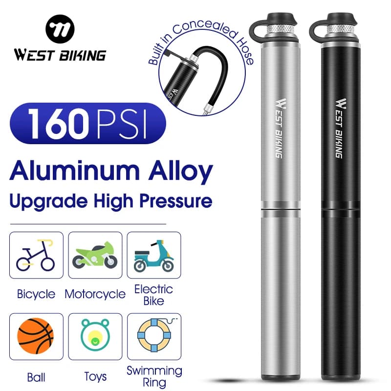 WEST BIKING Pompa da bicicletta portatile 160PSI Mini pompa da bici in lega di alluminio Schrader/Presta valvola Gonfiatore MTB Accessori per bici da strada