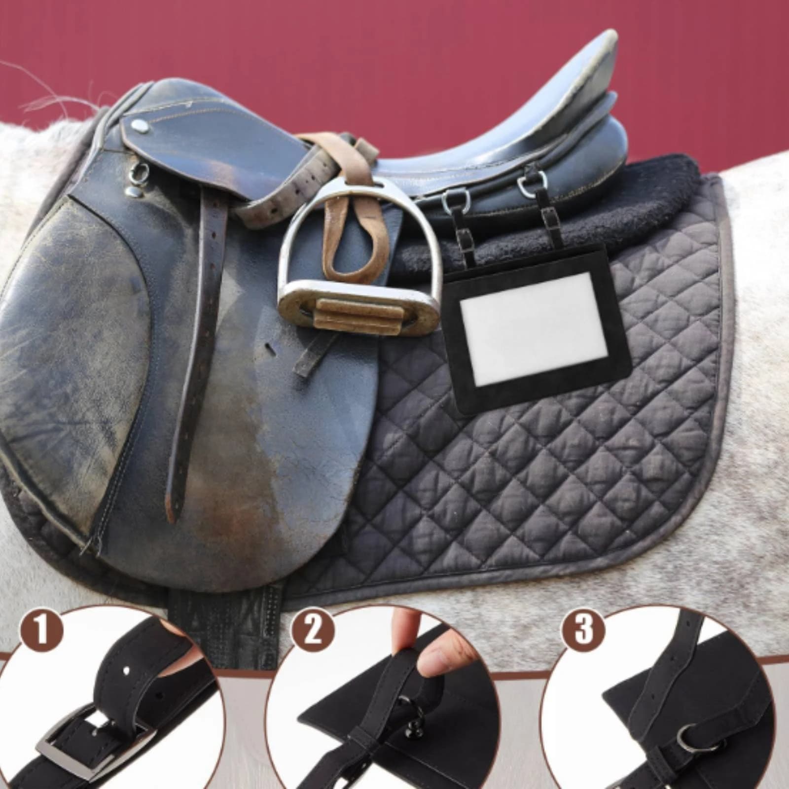 Equestrian Number Plate Holder Rectangular Frame Number Plate Label Holder Riding Accessory Stitched Edges Flap Pocket