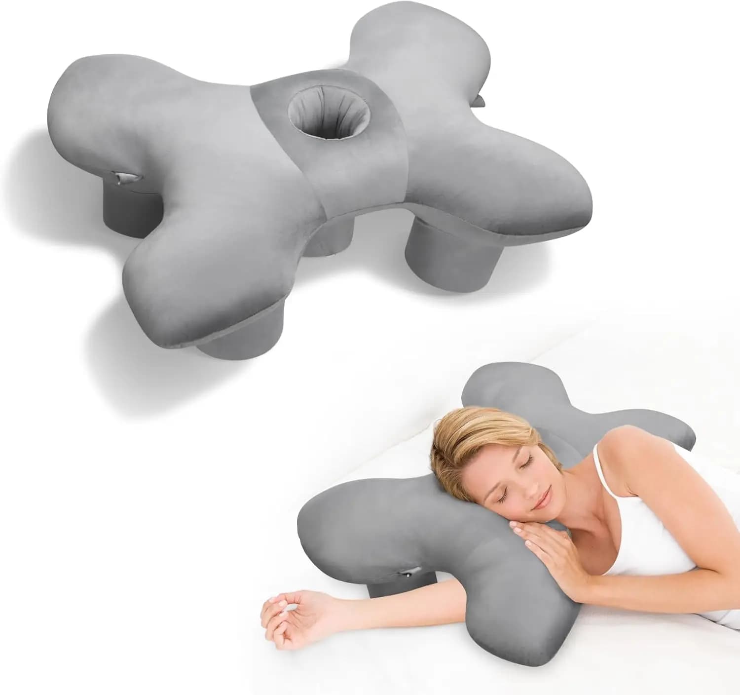 Cuscino per Dormire sul Fianco, Cuscino Ergonomico in Cotone per Dolore al Collo e alle Spalle, Alleviamento della Pressione sulle Orecchie