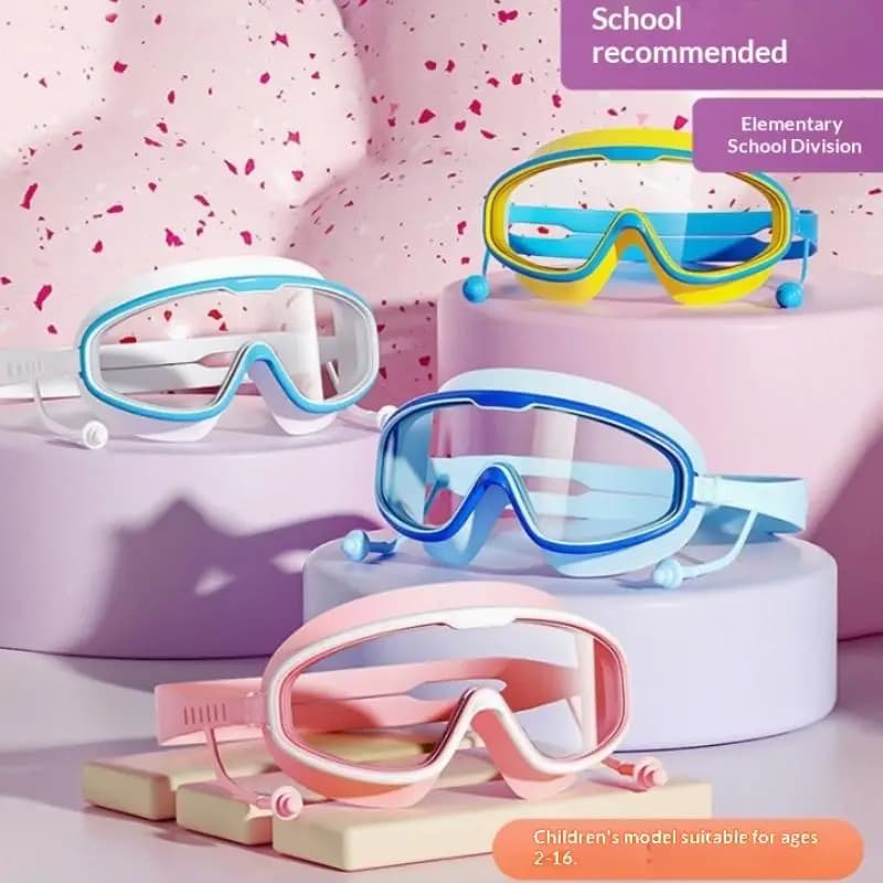 Kids Large Frame Swimming Goggles Waterproof Anti Fog Diving Goggles With Earplugs For Boys Girls 1Pcs