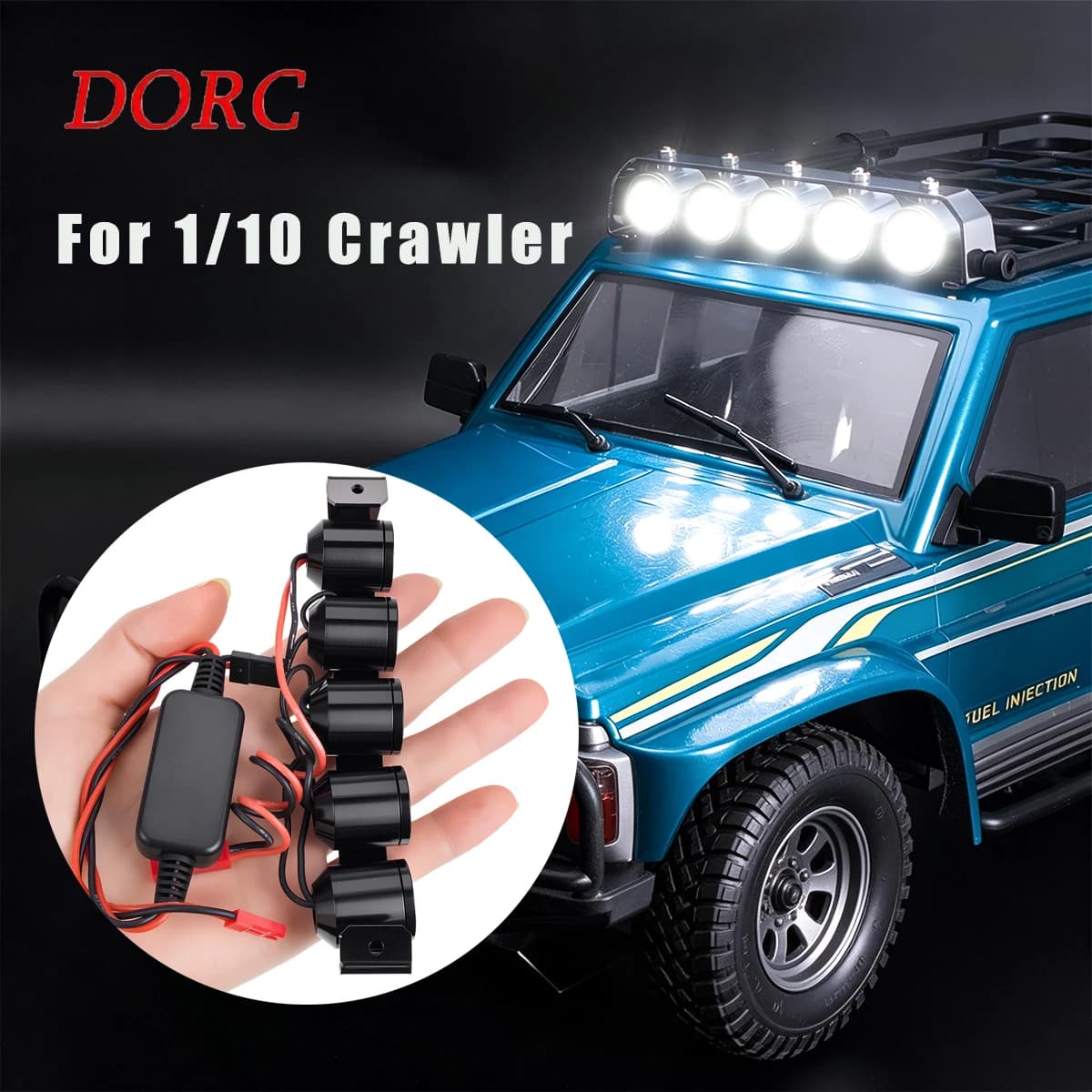 5-LED Aluminum Roof Light Bar for 1/10 Crawler – Fits Axial SCX10 TRX4 TRX6 D90 RC4WD DIY Upgrades
