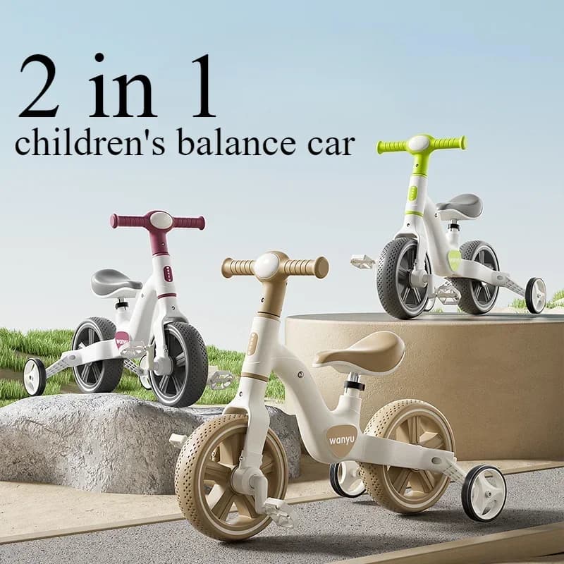 Trike per bambini 2 in 1 per bici da equilibrio con ruote da allenamento Pedale rimovibile Faro Sedile regolabile Scooter leggero per bambini