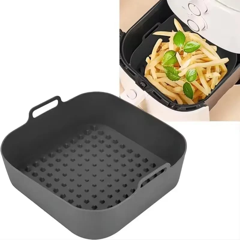 Teglia in Silicone da 20CM per Friggitrice ad Aria, Pad per Barbecue, Piatto per Forno, Stampo per Cottura, Contenitore per Alimenti Sicuro e Riutilizzabile, Padella Quadrata per Friggitrice ad Aria