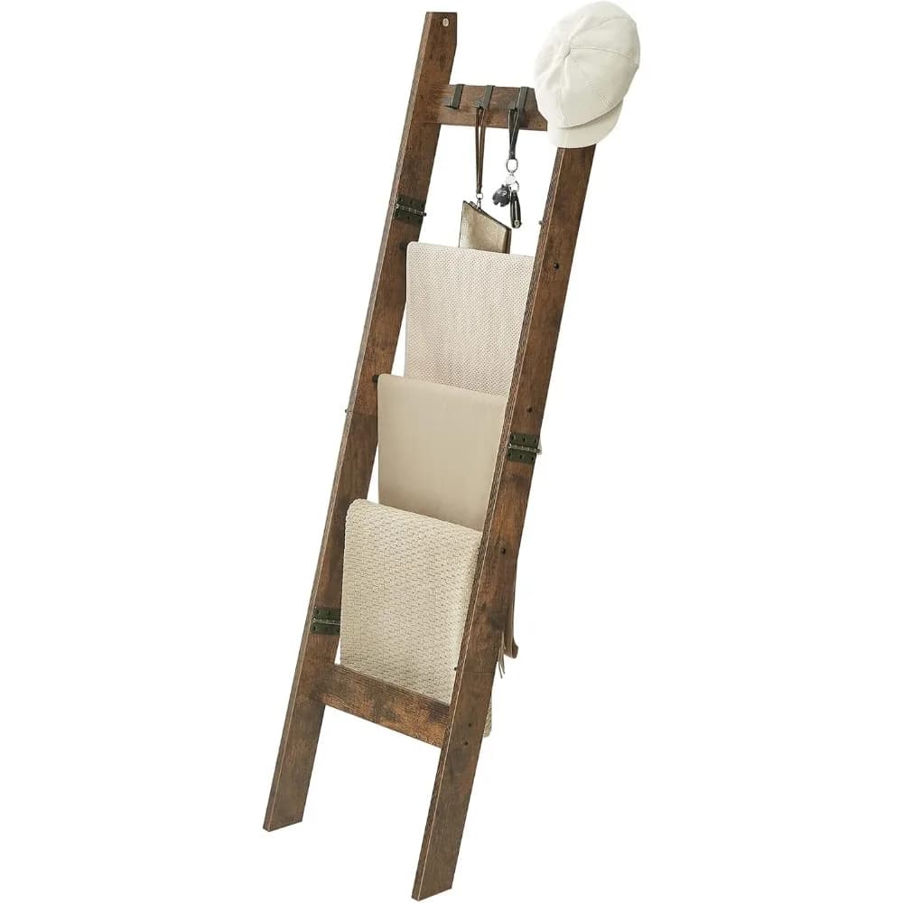 Scaletta per coperte per soggiorno, trapunta decorativa con 4 ganci rimovibili, organizer per mensola porta scale per fattoria a 5 livelli