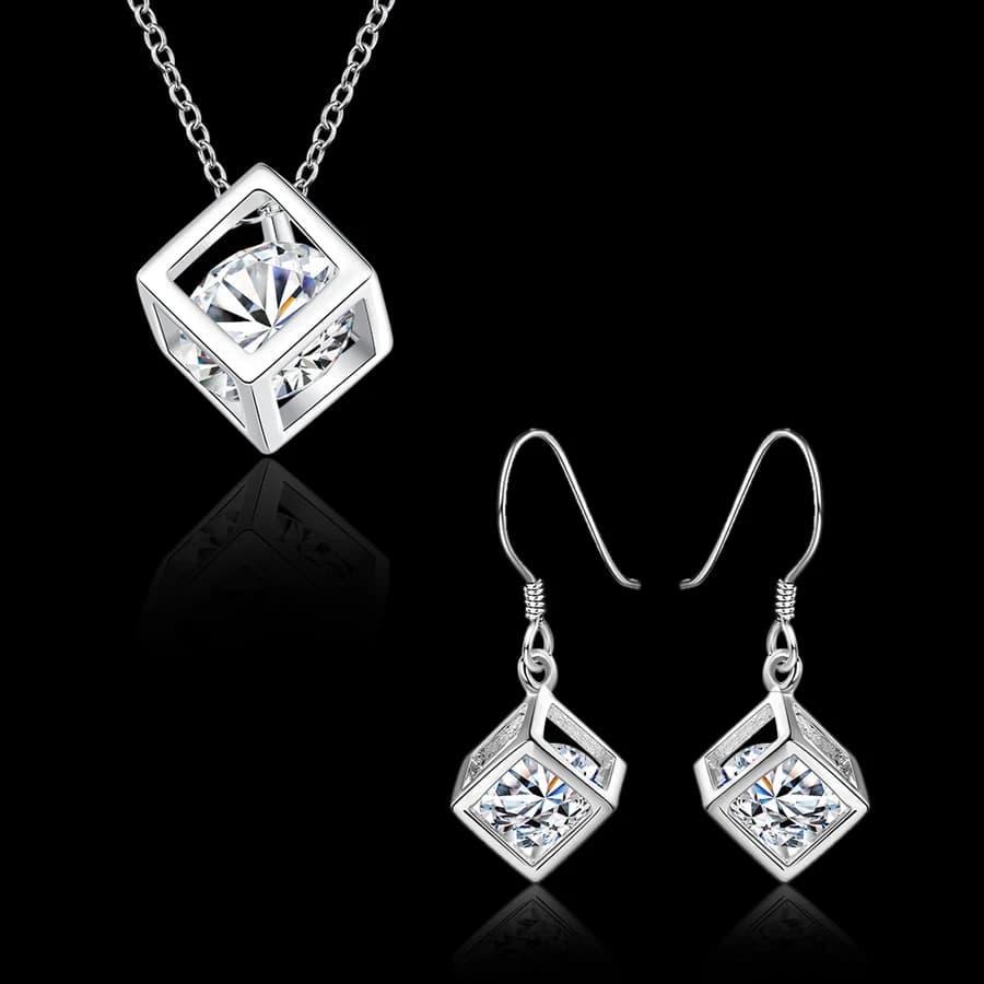 Orecchini ecklace in argento sterling 925 caldi Ciondolo a reticolo di cristallo fine n per set di gioielli da donna Regali di nozze per feste di moda