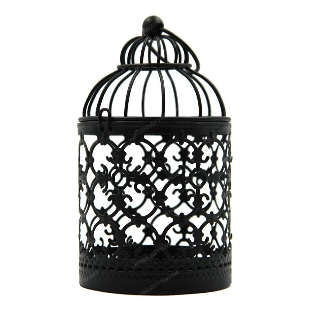 Desktop wrought iron, home hollow candle holder, bird cage shape, home European light luxury gold candle holder