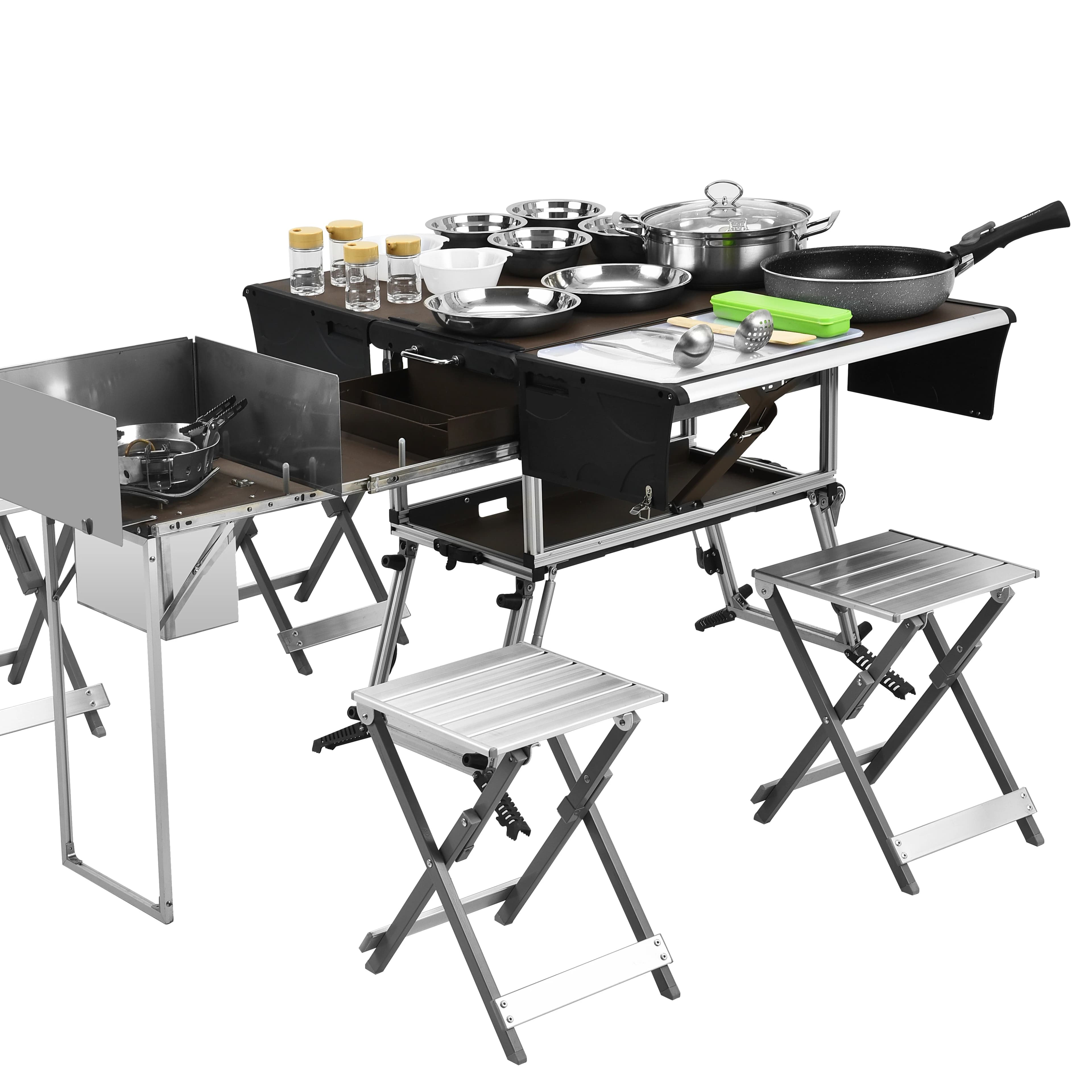 Camping kitchen in aluminium and kitchen for campers Bulin C650 Outdoor picnic table Foldable camping cooker Mobile camping kitchen
