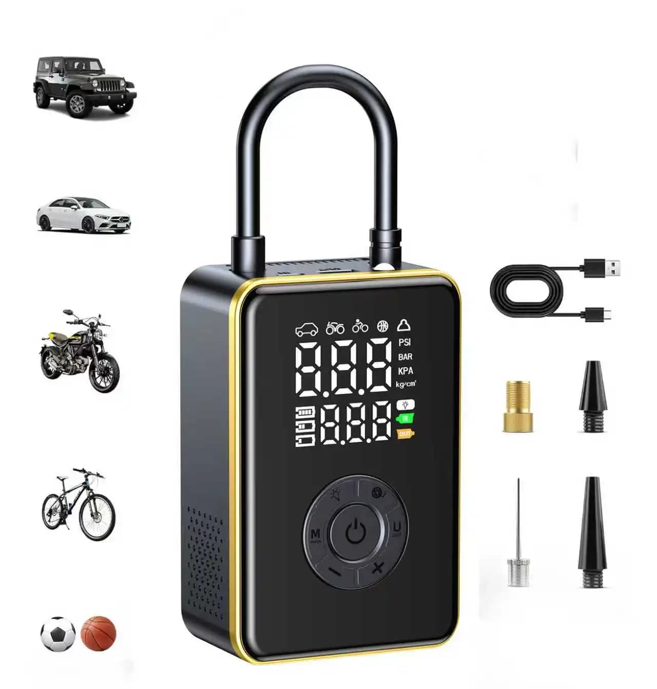 Compressore d'aria portatile per gonfiaggio pneumatici Mini pompa per pneumatici per bici senza fili da 150 PSI, pompa d'aria per auto con manometro, luce a LED