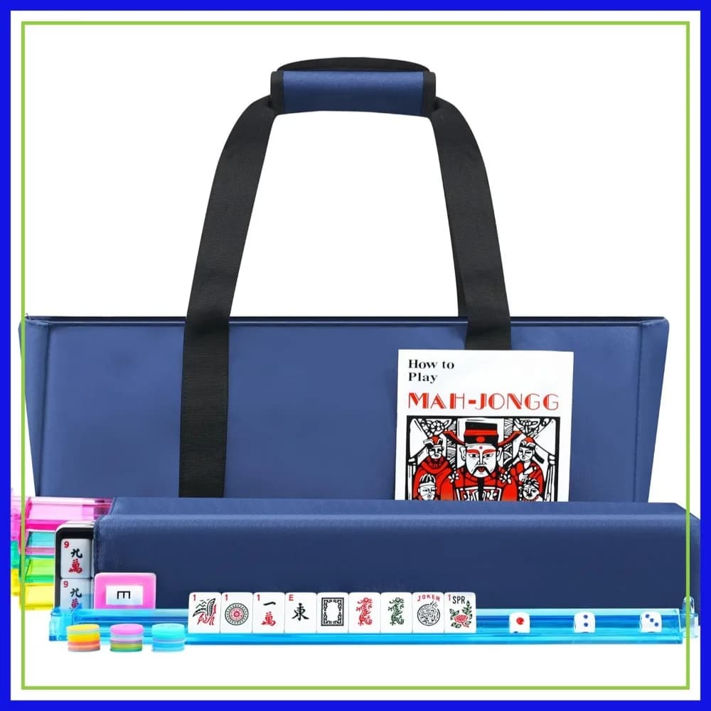 Set Mahjong Americano da 166 Tessere con 4 Supporti e Spintori, Borsa in Tessuto, Set Completo da Gioco