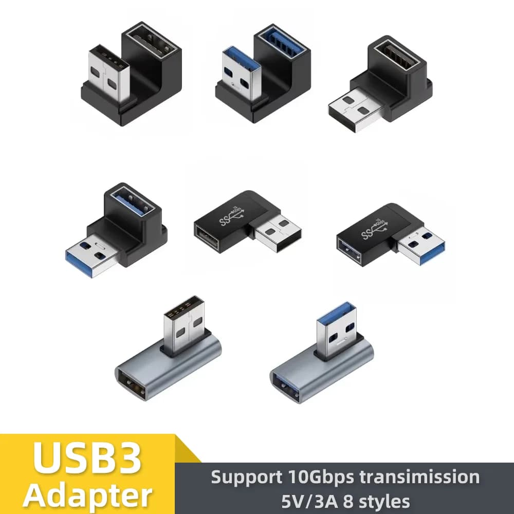 USB 3.0 Extension Adapter to Straight Angle 90°, 10Gbps USB Connector for PC, Male to Female