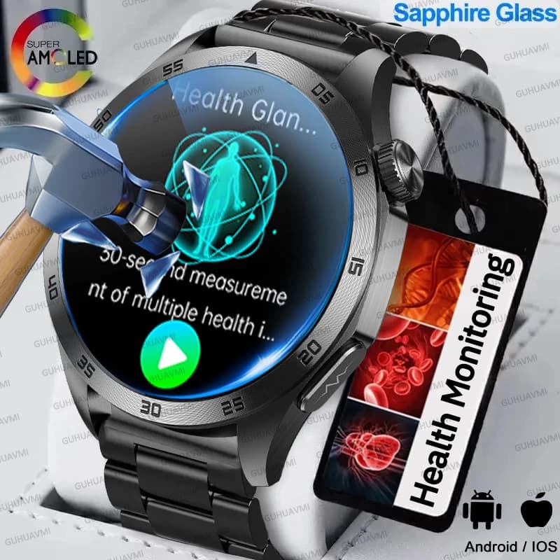 New Smartwatch for Man with AI Sanitary Diagnosis, Lipidi Monitoring, Blood Pressure, Urico Acid, ECG+PPG, Voice and Bluetooth Calls