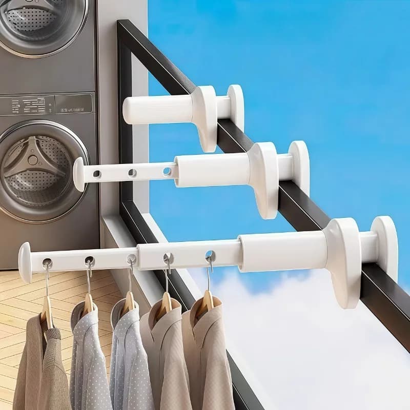 Stendibiancheria Telescopico Non Perforato per Uso Domestico, Balcone, Stendibiancheria Pieghevole da Interno, Asta Portatile per Asciugatura da Viaggio
