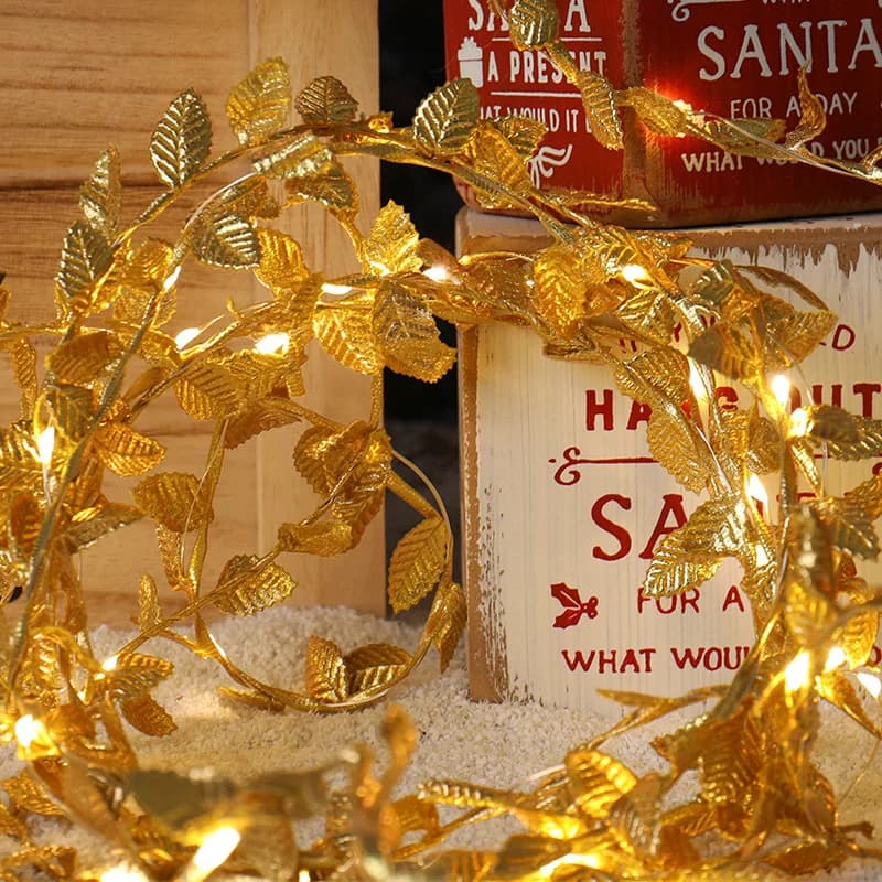 Lucine a foglia dorata da 20-100 LED, luci a corda alimentate a batteria per decorazioni natalizie per feste di matrimonio - Ghirlanda di ghirlande per interni