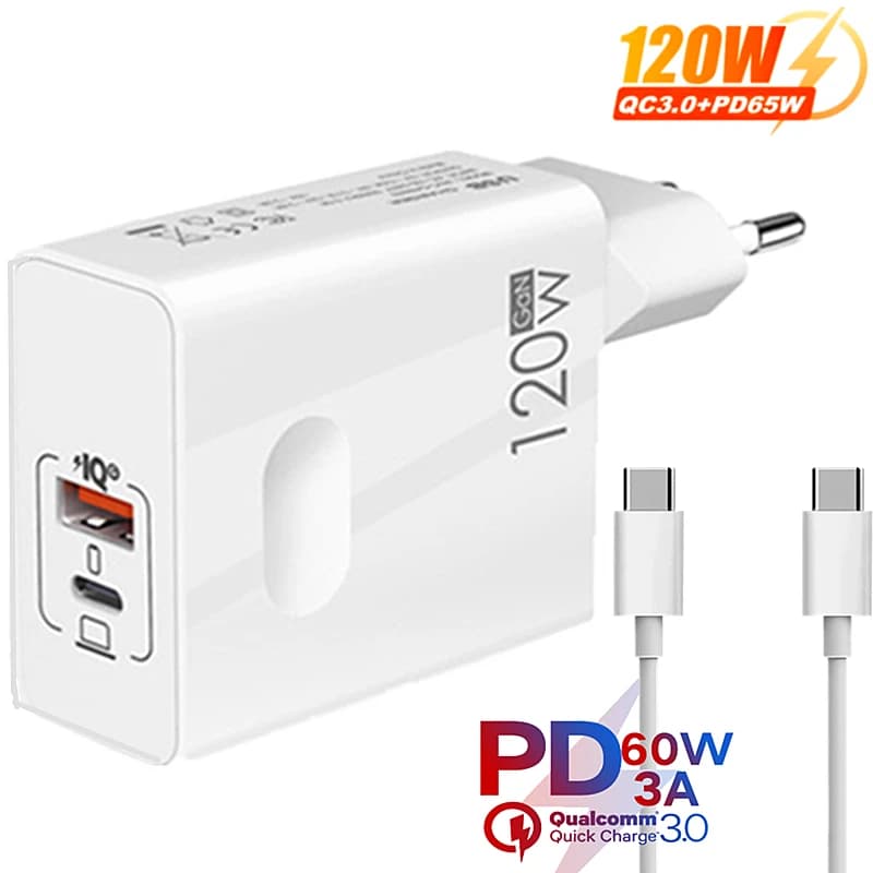 120W Type C QC3.0 Wall Charger Adapter for Quick Charging USB PD Charger for iPhone 15 iPad Macbook Samsung Xiaomi Quick Charging