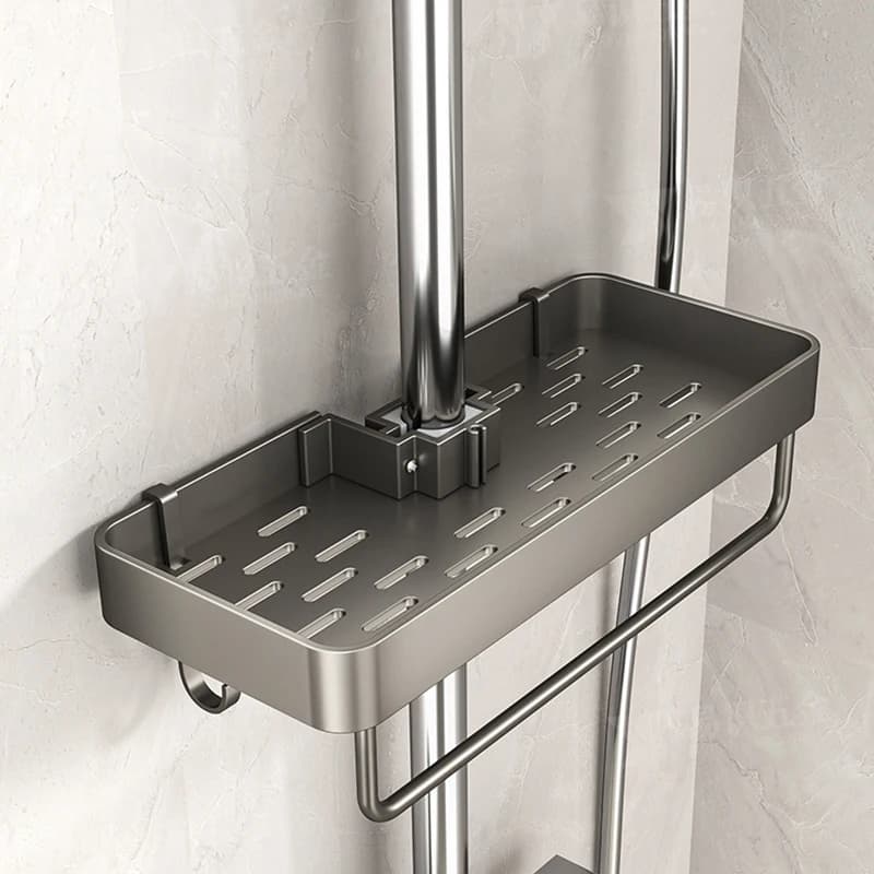 YM No-Drill Installation Bathroom Showerhead Storage Rack Tray Rain Shower Rod Holder Lift Bracket for Bathroom Organization