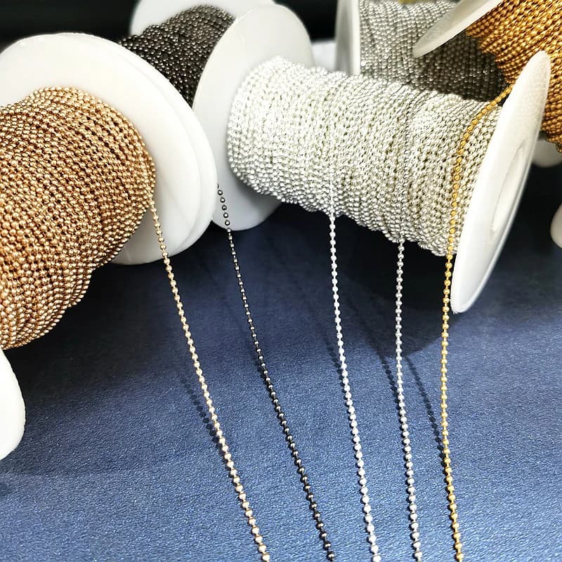 No Fade 2 metri 1/1.2/1.5mm Catena a sfere con perline Catene in rame per braccialetti fai da te Collana Creazione di gioielli Componenti Forniture