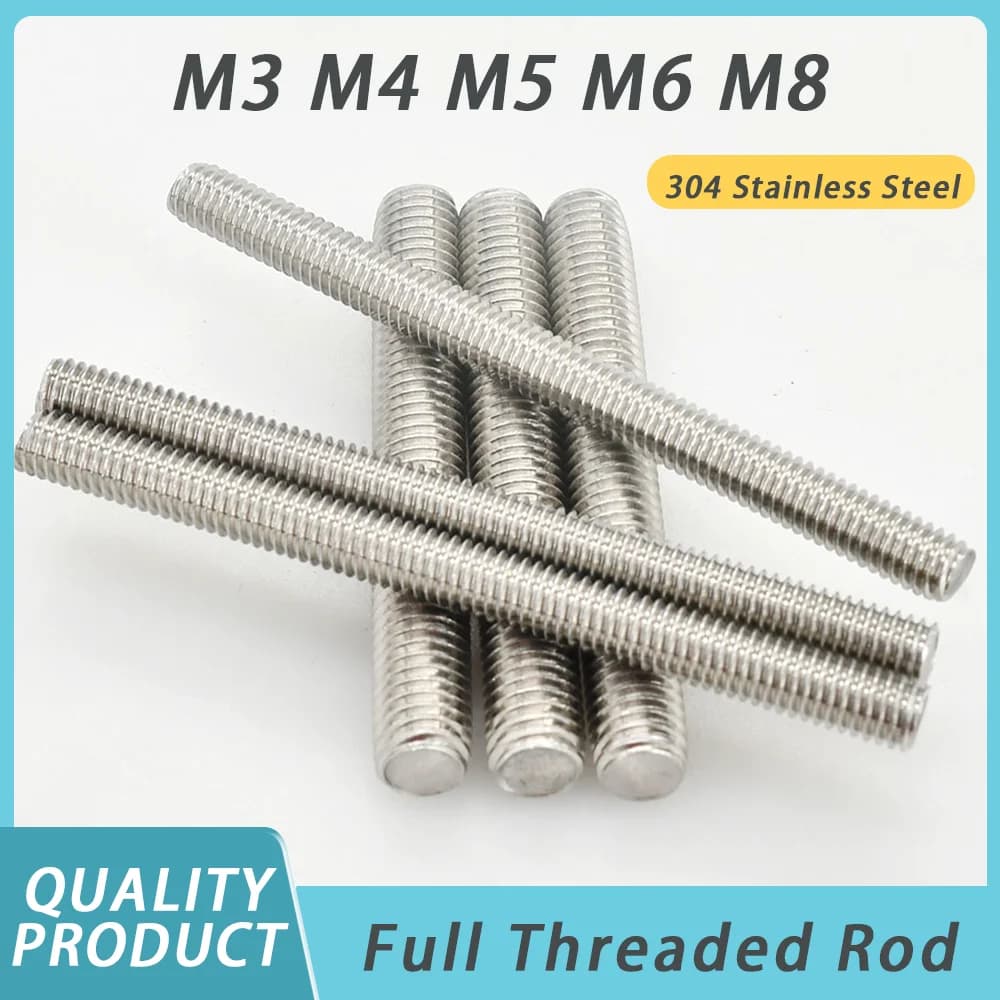 Bullone con filettatura completa in acciaio inossidabile 304 M3 M4 M5 M6 M8 Lunghezza 16-300mm Viti con filettatura per bullone senza testa completamente metrico