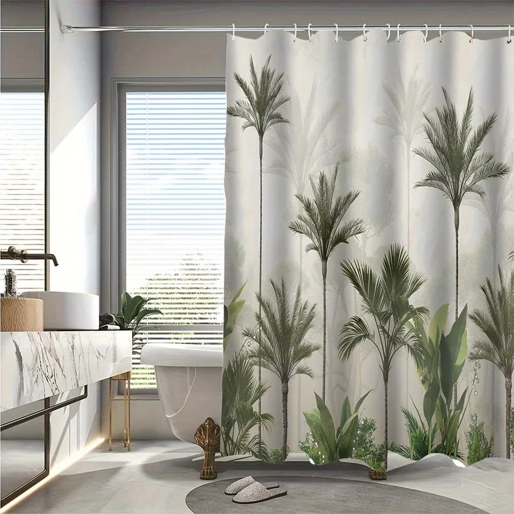 Set tenda da doccia foresta tropicale, poliestere resistente all'acqua, 12 ganci con occhielli, lavabile in lavatrice, arredamento moderno per il bagno di casa