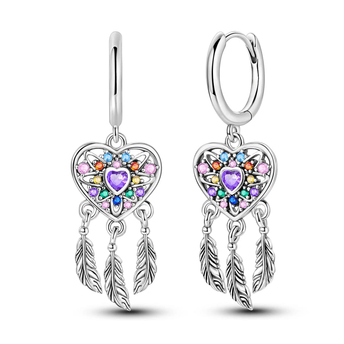 925 Sterling Silver Heart Dream Catcher Earrings For Women Cute Bohemian Tassel Dangle Earrings Sweet Girl Jewelry Gift