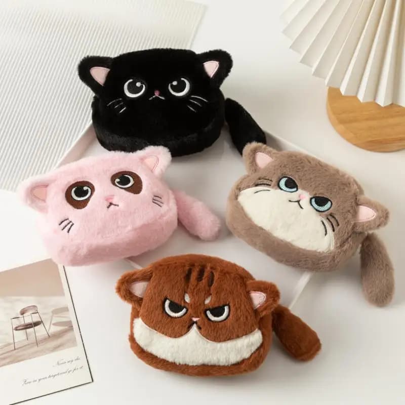 [JT] 1 Pezzo Portamonete in Peluche a Forma di Gattino, Portafoglio a Cartone Animato per Auricolari, Chiavi, Rossetti, Regalo per Bambine