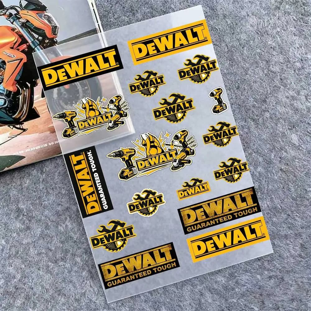 DEWALT motorcycle reflective stickers, waterproof vinyl decals for helmet, tank and bike