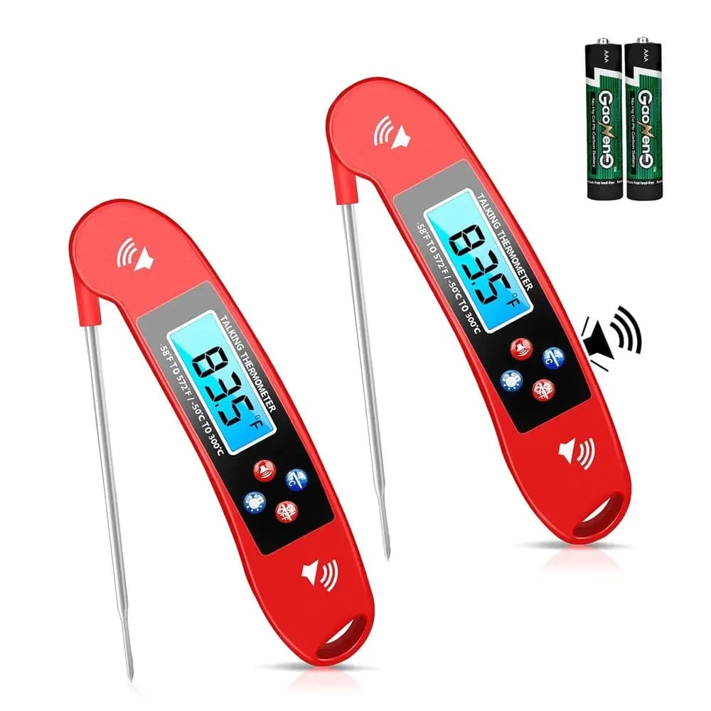 2 speakers digital thermometers for blind, waterproof instant reading food thermometer, cooking and grilling probe
