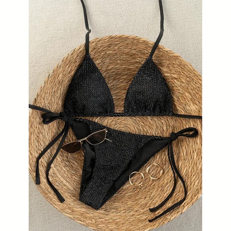 Sexy Bikini Brasiliano 2026 Nuovo Set con Reggiseno Push-Up, Costume da Bagno Nero Solido per Donna, Abbigliamento da Spiaggia con Imbottitura sul Seno