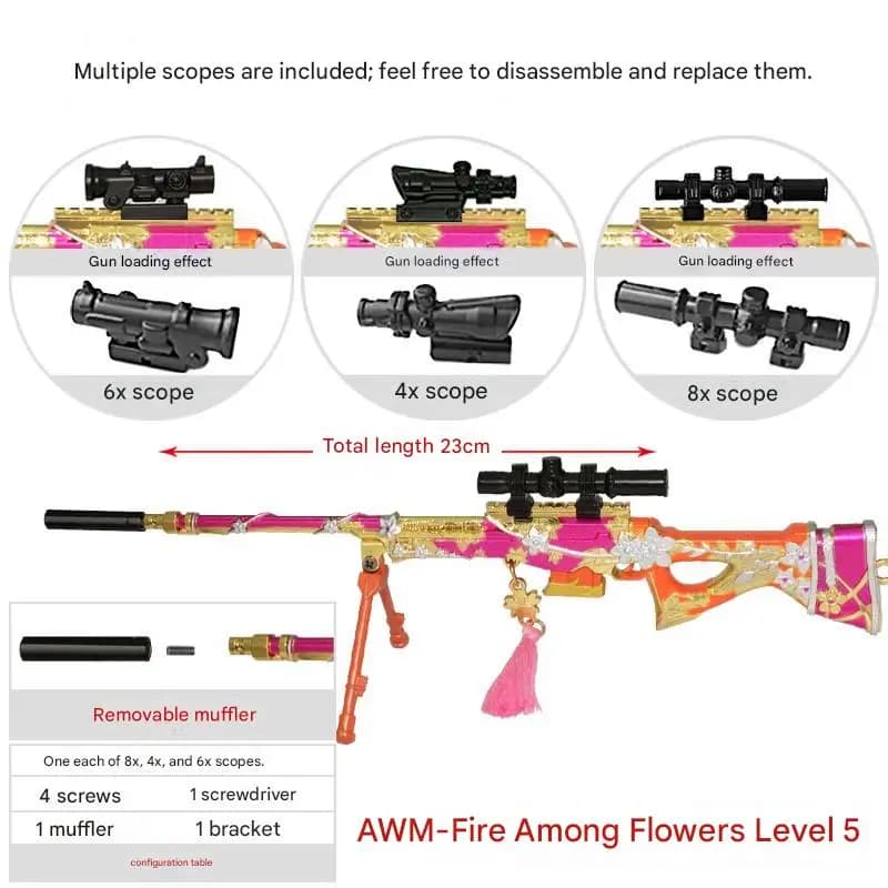 23cm Precision Fucile Style Metal Model, Zinc Alloy, Non-Operating, Collection, With Removable viewfinder, Loader and Accessories Support