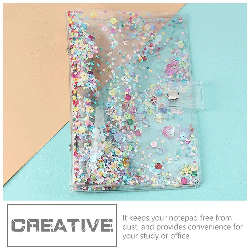 Copertina per Quaderno a Fogli Mobili con Paillettes Trasparenti, 1 Pezzo, Guscio Portatile per Blocco Note, per Studio e Lavoro, Copertine Sostitutive per Planner e Quaderni