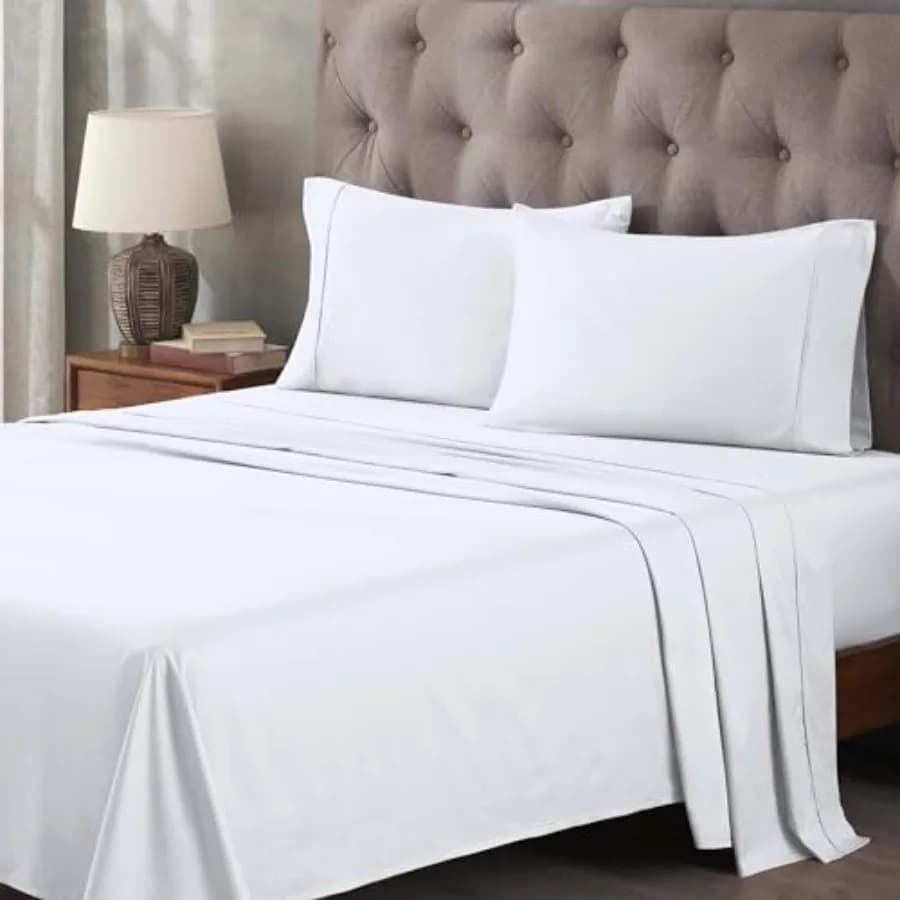 Set di Lenzuola in Cotone Egiziano 400 Fili, 1 Lenzuolo con Angoli Elasticizzati, 1 Lenzuolo Piatto, 1 Federa, Biancheria da Letto Morbida e Lussuosa