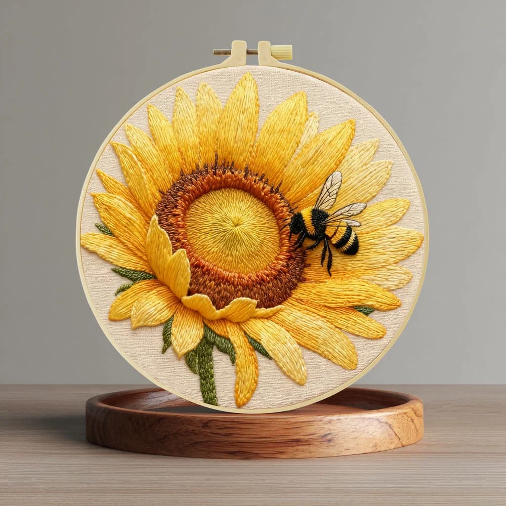 Kit per Ricamo Principianti 20X20CM/15X15CM con Girasoli e Miele, Arte del Ricamo a Punto Croce Fai-da-Te per Regalo