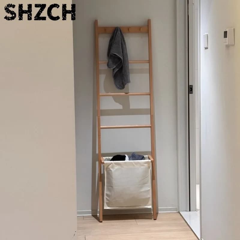 Solid Wood Floor Standing Coat Rack Space-Saving Clothes Hanger Bedroom Bedside Garment Organizer Overnight Clothing Storage