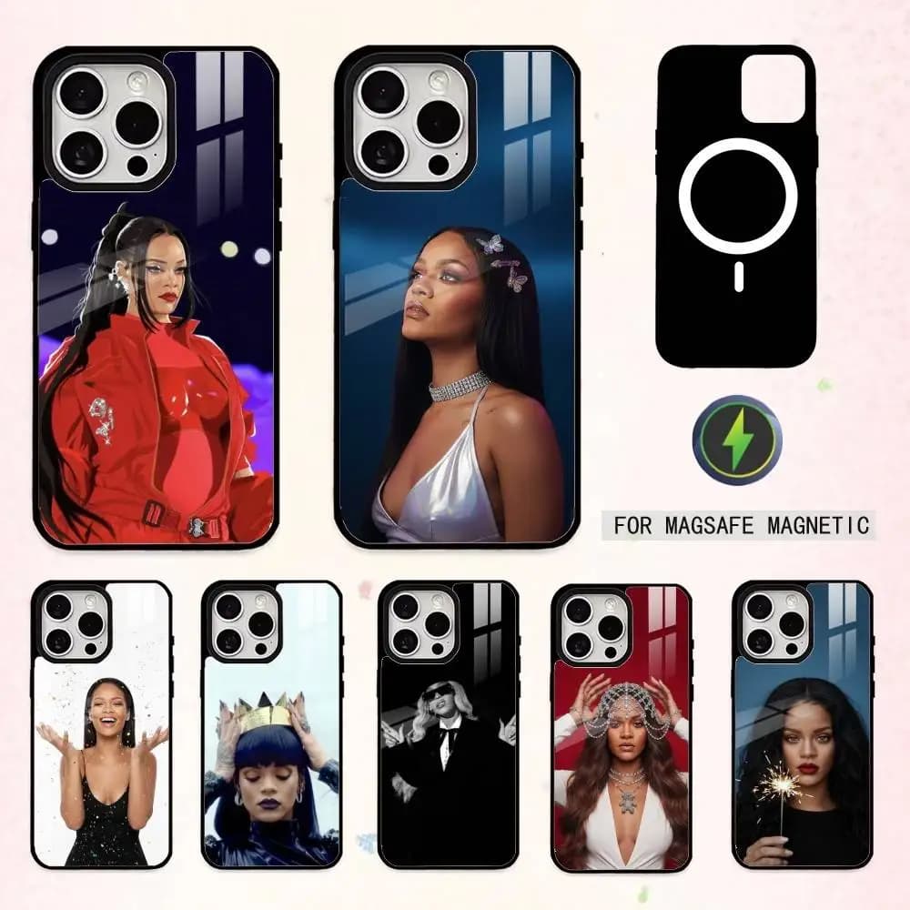 Custodia per telefono R-Rihanna Navy F-Fan Club per iPhone 17, 16, 15, 14, 13, 12, 11 Plus, Pro Max magnetica per ricarica wireless MagSafe