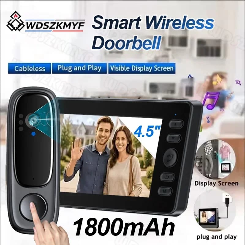 Digital Video Door Camera 4.5" IPS 1080P WiFi for Home Two-Way Intercom 1800mAh Night Vision Wireless doorbell Outdoor Monitor