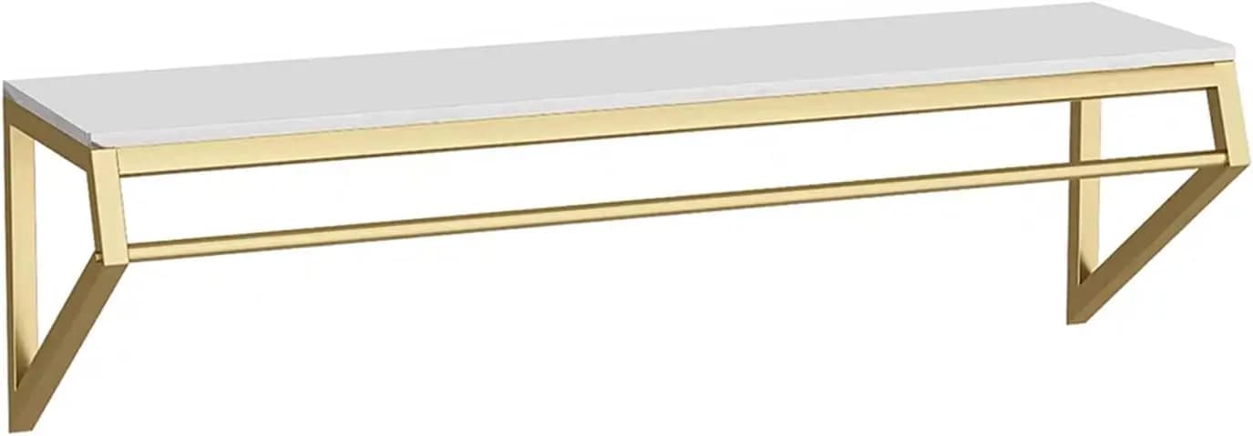 Heavy Duty Metal Display Shelf Wall Mounted Garment Rack With Wood Clothes Rail Bathroom Hanging Towel Rack Clothes Organizer Gold Square Tube