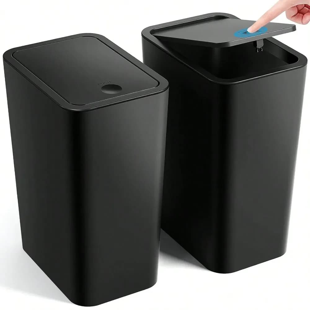 Cestino per Rifiuti con Coperchio, Confezione da 2, 15 Litri (4 Galloni), Cestino per Spazzatura con Coperchio a Scatto, Piccolo Cestino in Plastica, Contenitore Sottile per Rifiuti