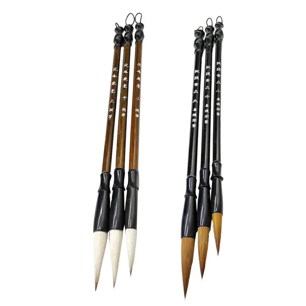 6Pcs Chinese Writing Brush Set Wolf Hair Natural Bristle Wood Handle L Traditional Calligraphy Tools for Beginners Sumi