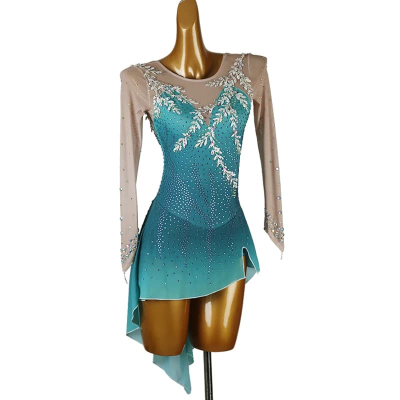 Vestito da pattinaggio di figura Vestito da pattinaggio su ghiaccio per ragazza da donna Costume da ginnastica strass personalizzato B360