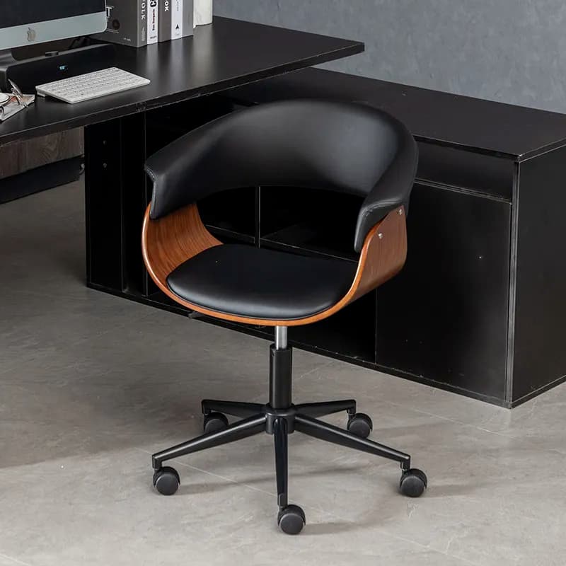 Sedia in Legno Massello, Lusso Leggero in PU 360 ° Sedia da Ufficio Girevole, Sedia da Lavoro Regolabile in Altezza con Gambe in Acciaio